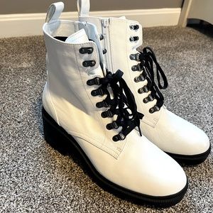 BP Nordstrom Taylor-Lea White Leather Lace Up Platform Combat Boots Women’s 11
